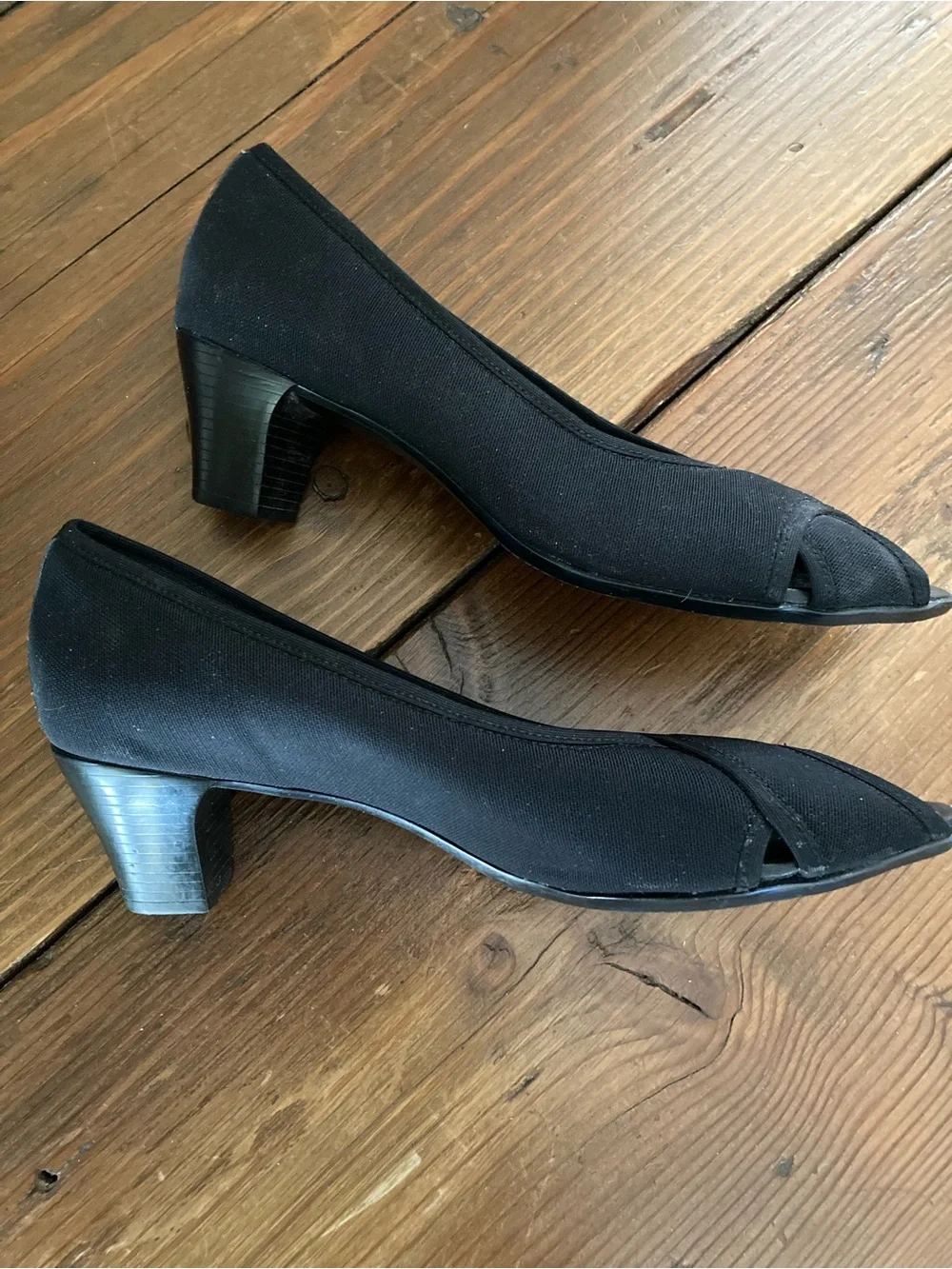 Munro Black Open-Toe Crossover Pumps